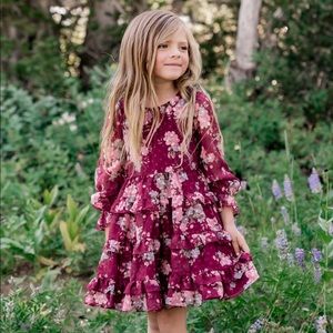 RACHEL PARCELL girls dress SIZE 6 Burgundy color with pinkish floral